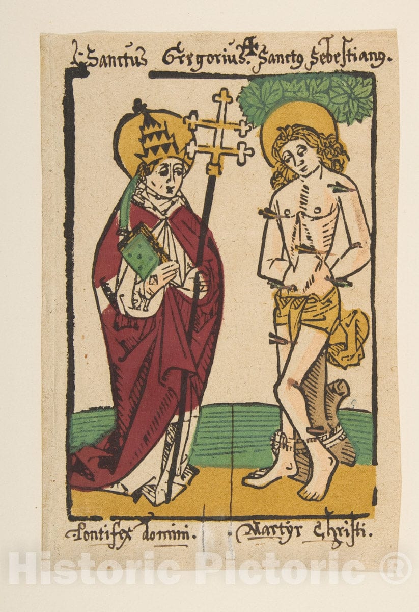 Art Print : Anonymous, German, 15th Century - St. Gregory and St. Sebastian (Schr. 1493x) : Vintage Wall Art
