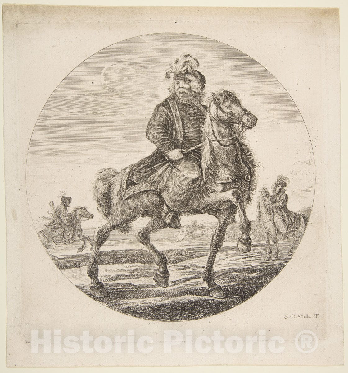 Art Print : Hungarian Horseman Riding Towards The Right - Artist: Stefano Della Bella - Created: c1651 1 : Vintage Wall Art