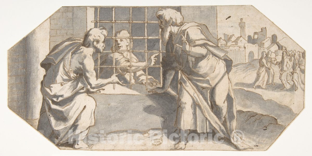 Art Print : Ermenegildo Lodi - Saint John The Baptist in Prison Sends His Disciples to Question Jesus : Vintage Wall Art