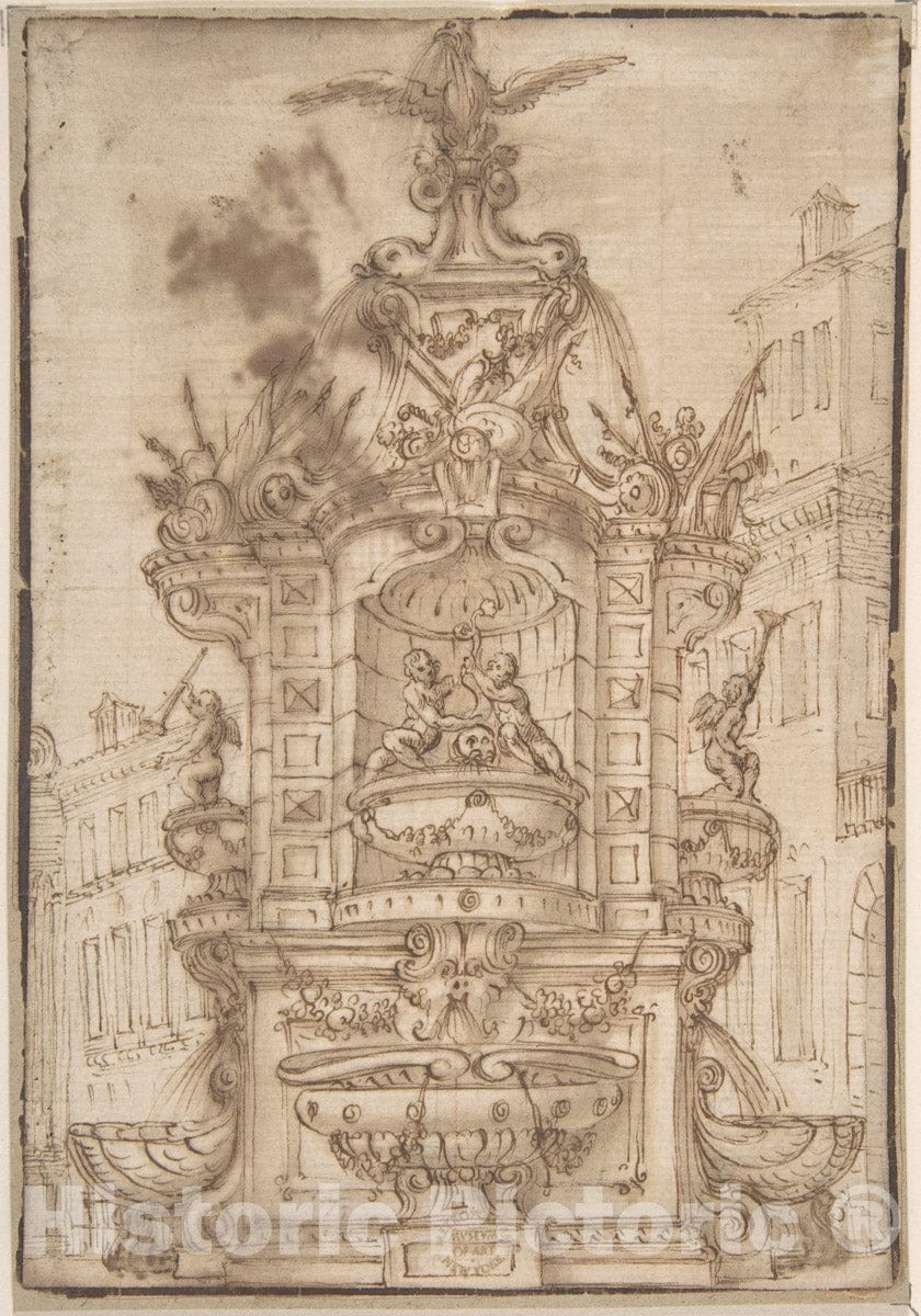 Art Print : Italian, Roman-Bolognese, 17th Century - Fountain : Vintage Wall Art