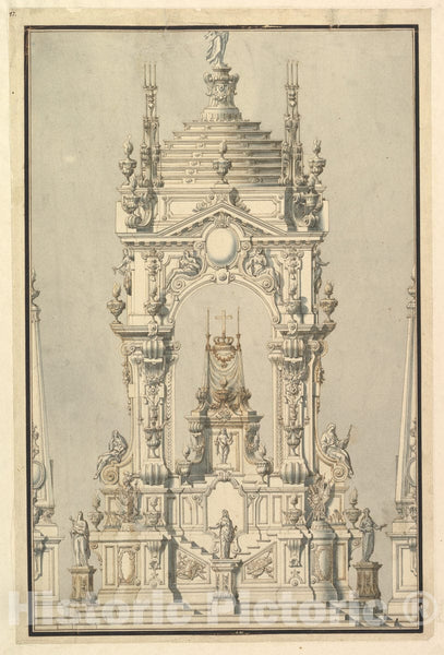 Elevation of a Catafalque with Royal Crown and Order of The Golden ...