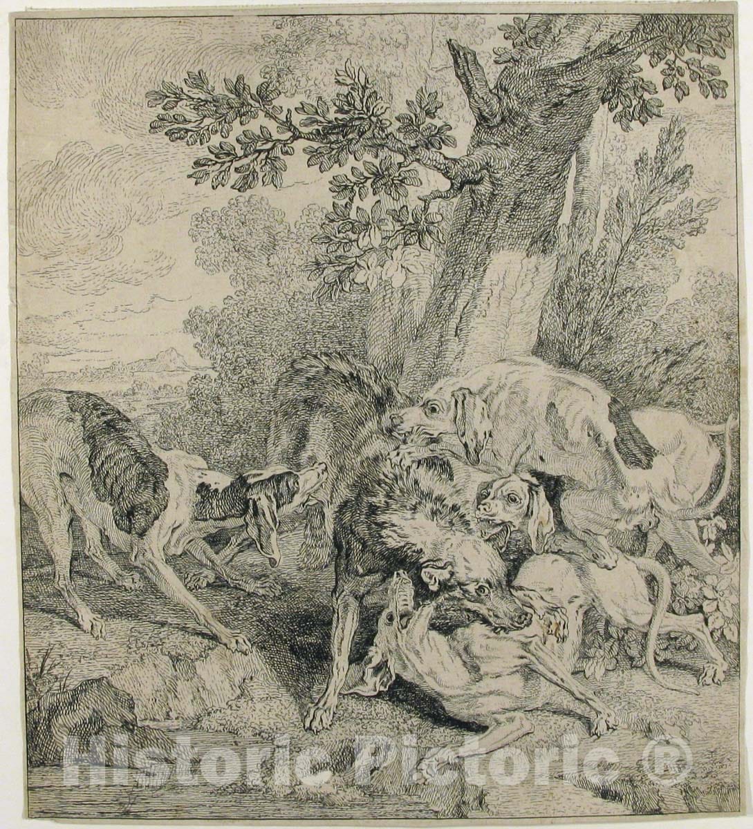 Art Print : Jean-Baptiste Oudry - Wolf Hunt 2 : Vintage Wall Art