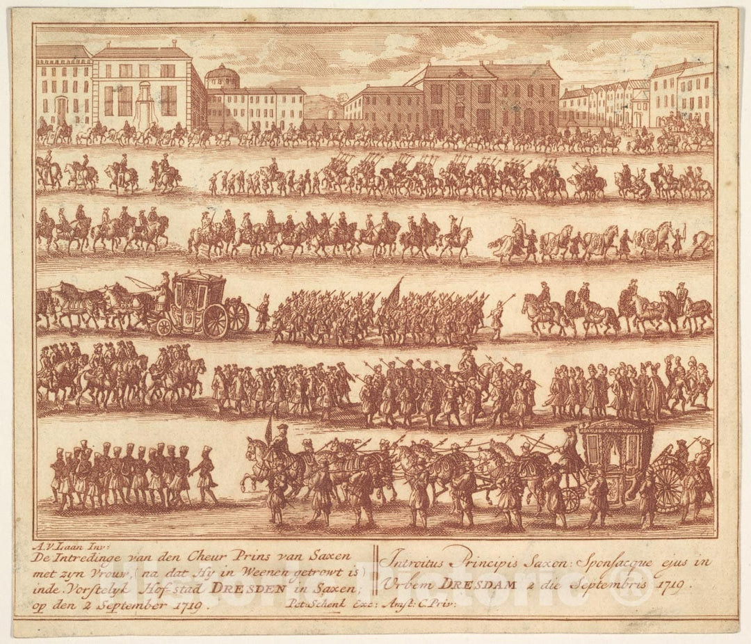 Art Print : Adolf Van der Laan, Dutch, 1684–1755 - Entry of The Prince of Saxony with his Wife into Dresden on September 2, 1719, After Their Marriage in Vienna : Vintage Wall Art