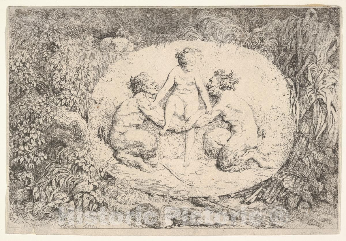 Art Print : Jean Honoré Fragonard - Nymph Supported by Two Satyrs 3 : Vintage Wall Art