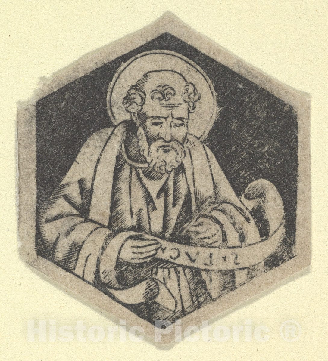 Art Print : Anonymous - St Luke The Evangelist, Holding a Banderole (Possibly a Modern Impression) : Vintage Wall Art