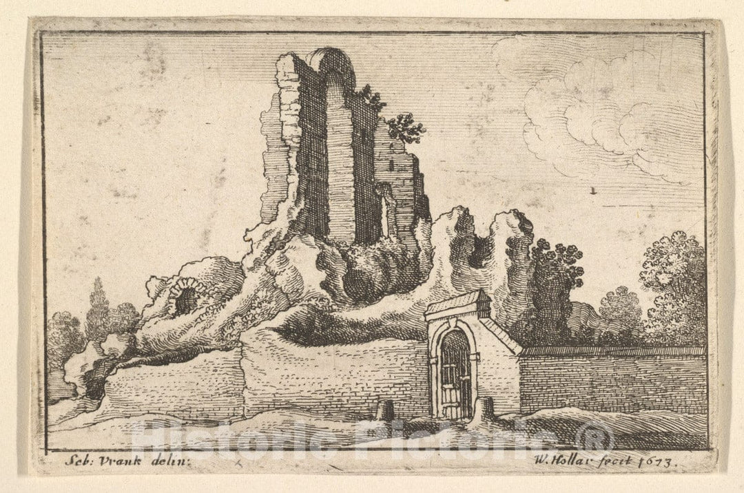 Art Print : Wenceslaus Hollar - Ruins and a Barred gate on The Esquiline Hill in Rome 1 : Vintage Wall Art