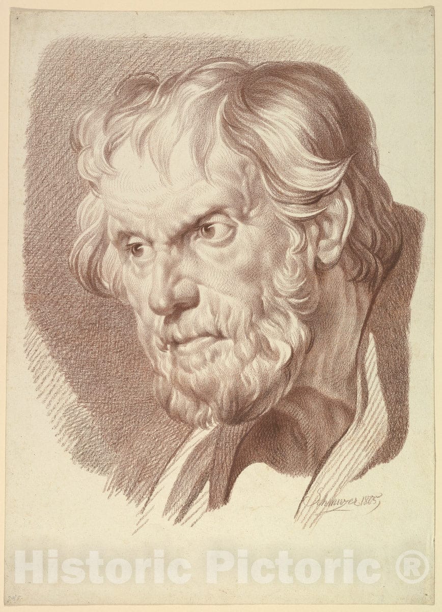Art Print : Jakob Matthias Schmutzer - Head of Bearded Old Man 2 : Vintage Wall Art