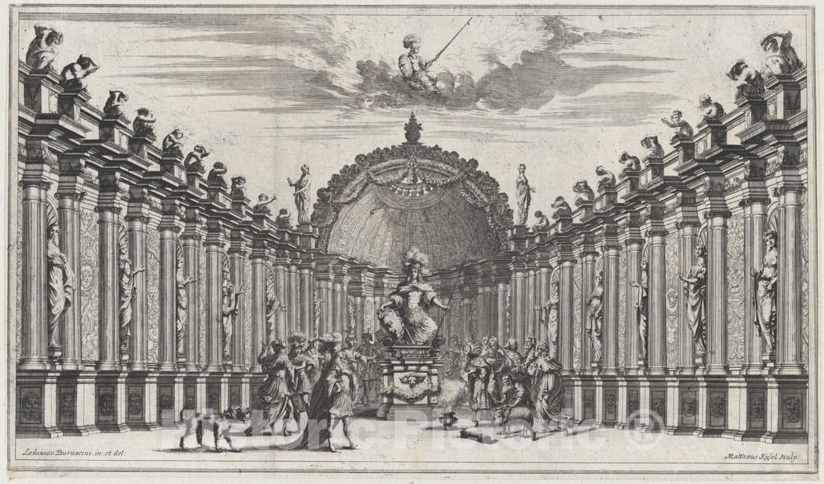 Art Print : Mathäus Küsel - Figures Worshipping The Statue of an Armed Figure