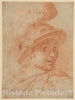 Art Print : Bust of a Warrior Wearing a Plumed Helmet, Looking Toward Spectator Over His Right Shoulder (recto); Sketch of a Leg : Vintage Wall Art