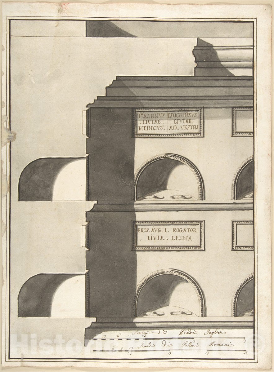 Art Print : Pietro Paolo Coccetti (Cocchetti) - Elevation and Section of a Columbarium : Vintage Wall Art