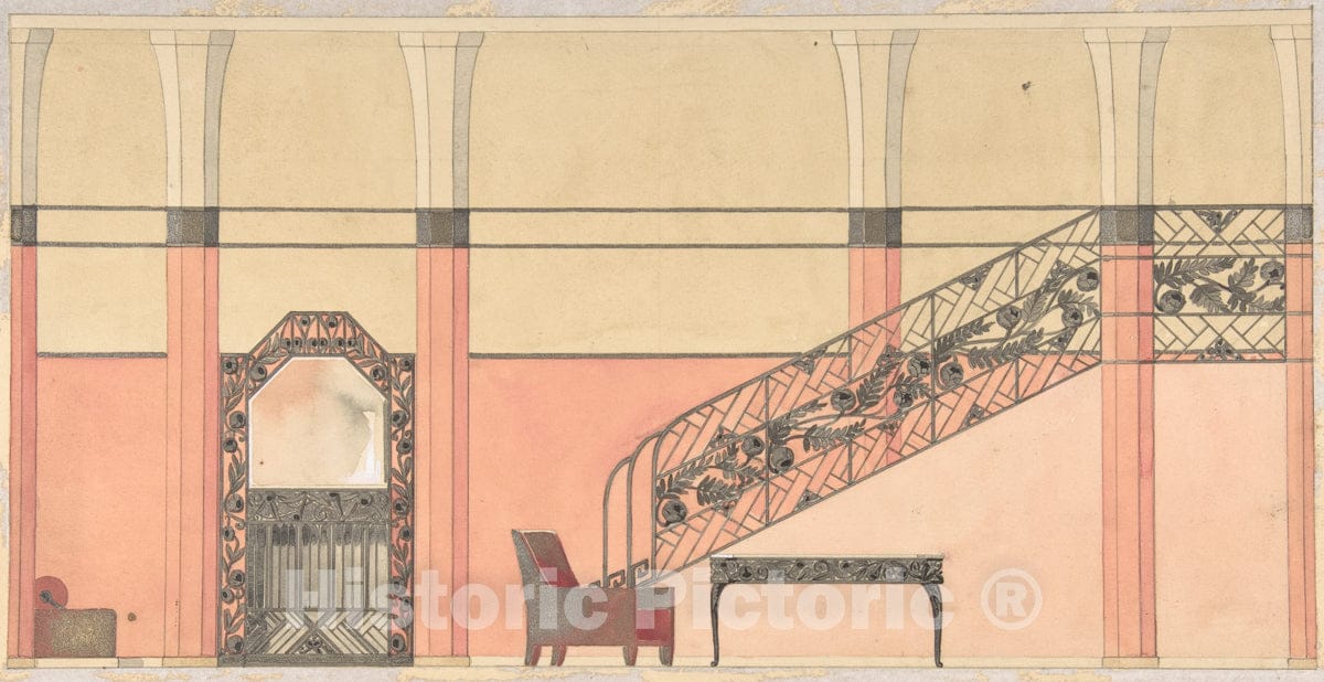 Art Print : Georges de Feure - Design for a Hallway with Wrought-Iron Details : Vintage Wall Art