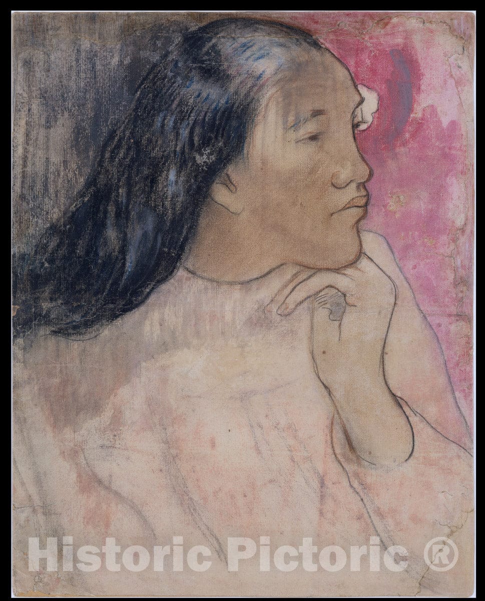 Art Print : Paul Gauguin - A Tahitian Woman with a Flower in Her Hair : Vintage Wall Art