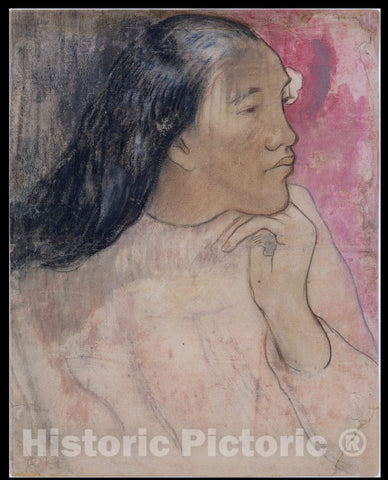 Art Print : Paul Gauguin - A Tahitian Woman with a Flower in Her Hair : Vintage Wall Art