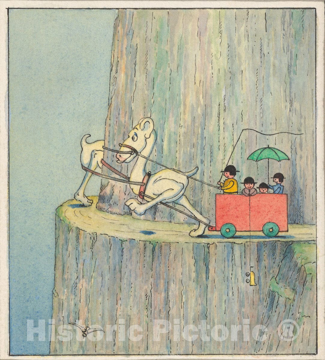 Art Print : Herbert E. Crowley - Figures Ascending a Cliff Road (Wiggle Much Design) : Vintage Wall Art