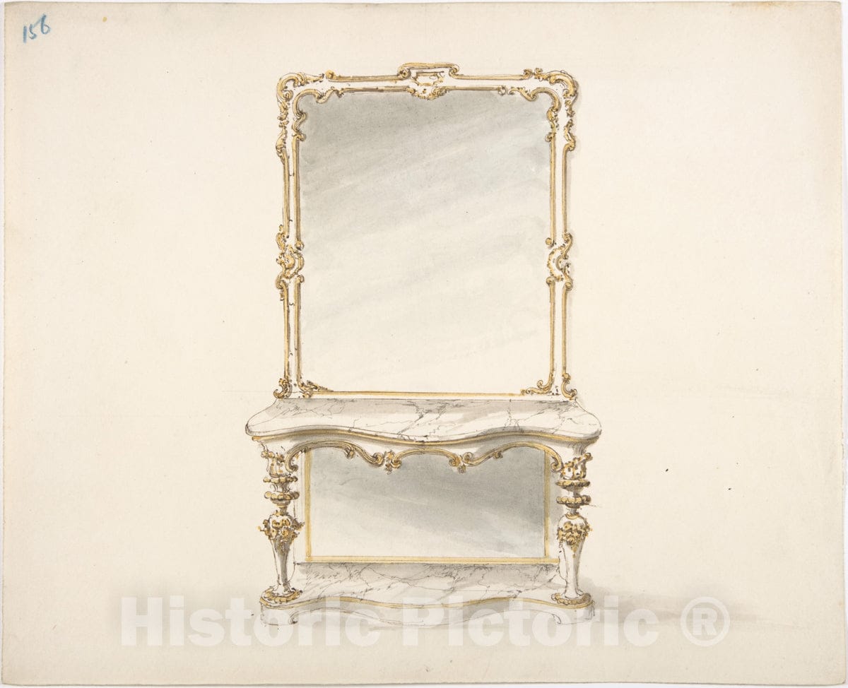 Art Print : British, 19th Century - Design for a Mirrored Marble Table Ornamented with Gold : Vintage Wall Art