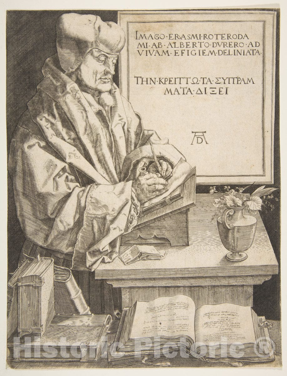 Art Print : Anonymous, German, 16th Century - Erasmus of Rotterdam (Copy) : Vintage Wall Art