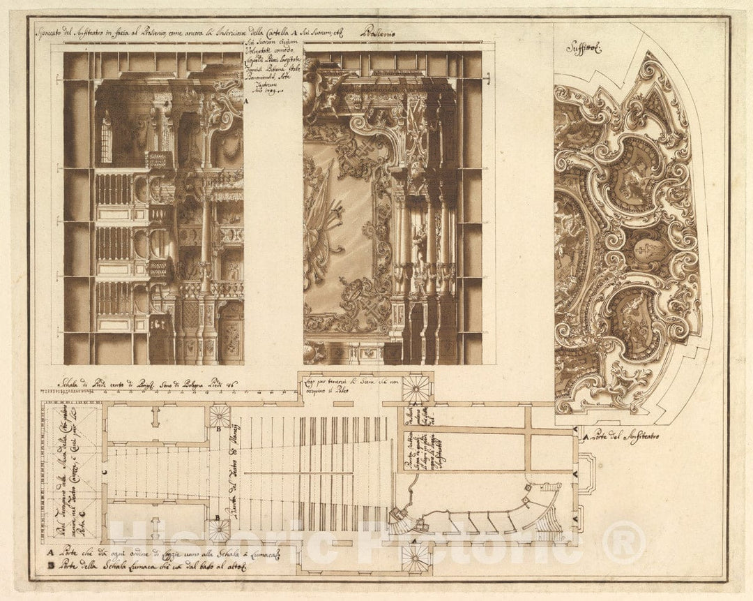 Art Print : Designs for The Theater at Nancy - Artist: Francesco Galli Bibiena - Created: 1659–1739 : Vintage Wall Art