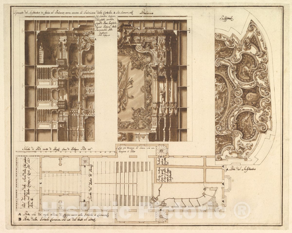 Art Print : Designs for The Theater at Nancy - Artist: Francesco Galli Bibiena - Created: 1659–1739 : Vintage Wall Art