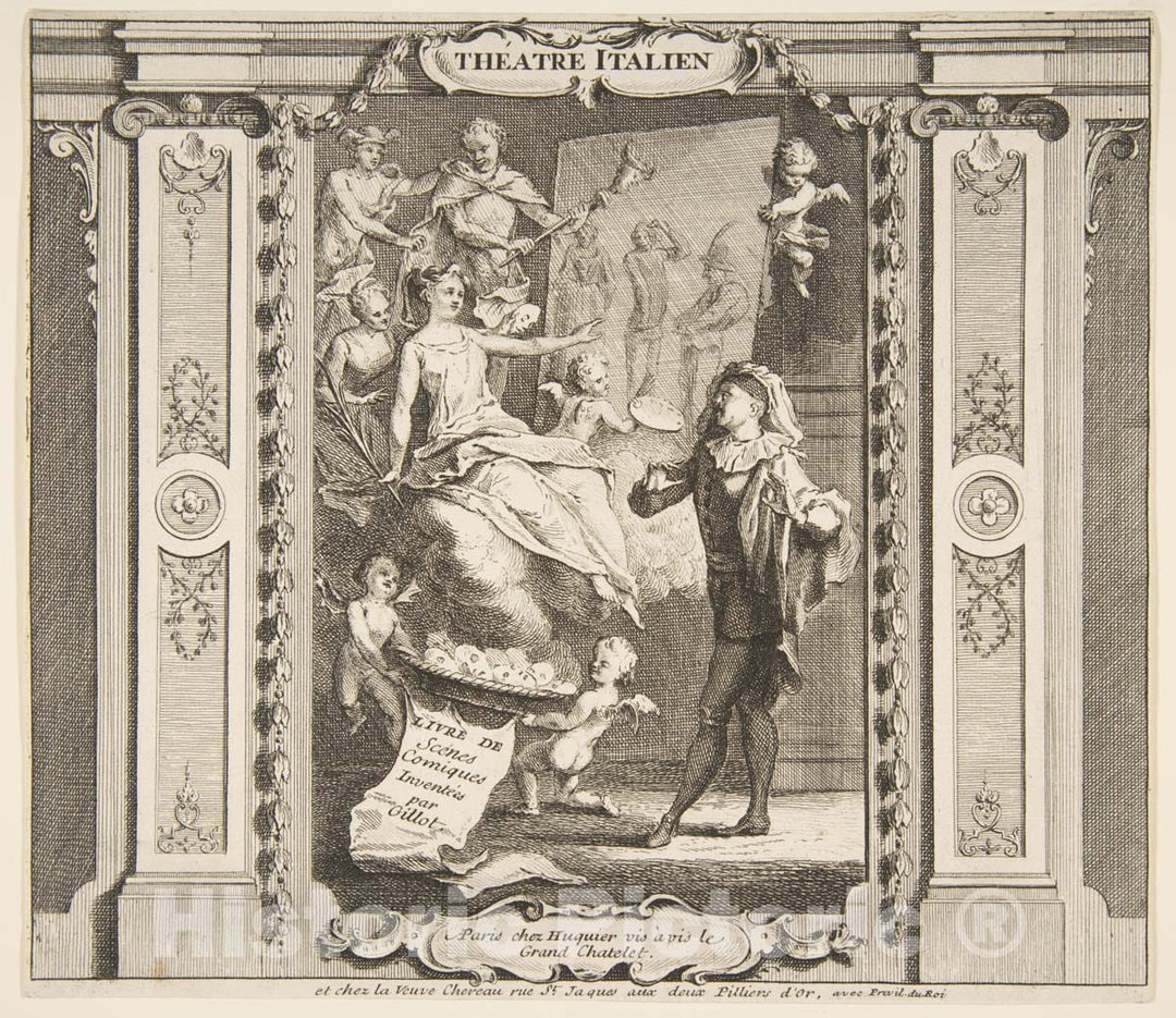 Art Print : Claude Gillot - Frontispice to Theatre Italien : Vintage Wall Art