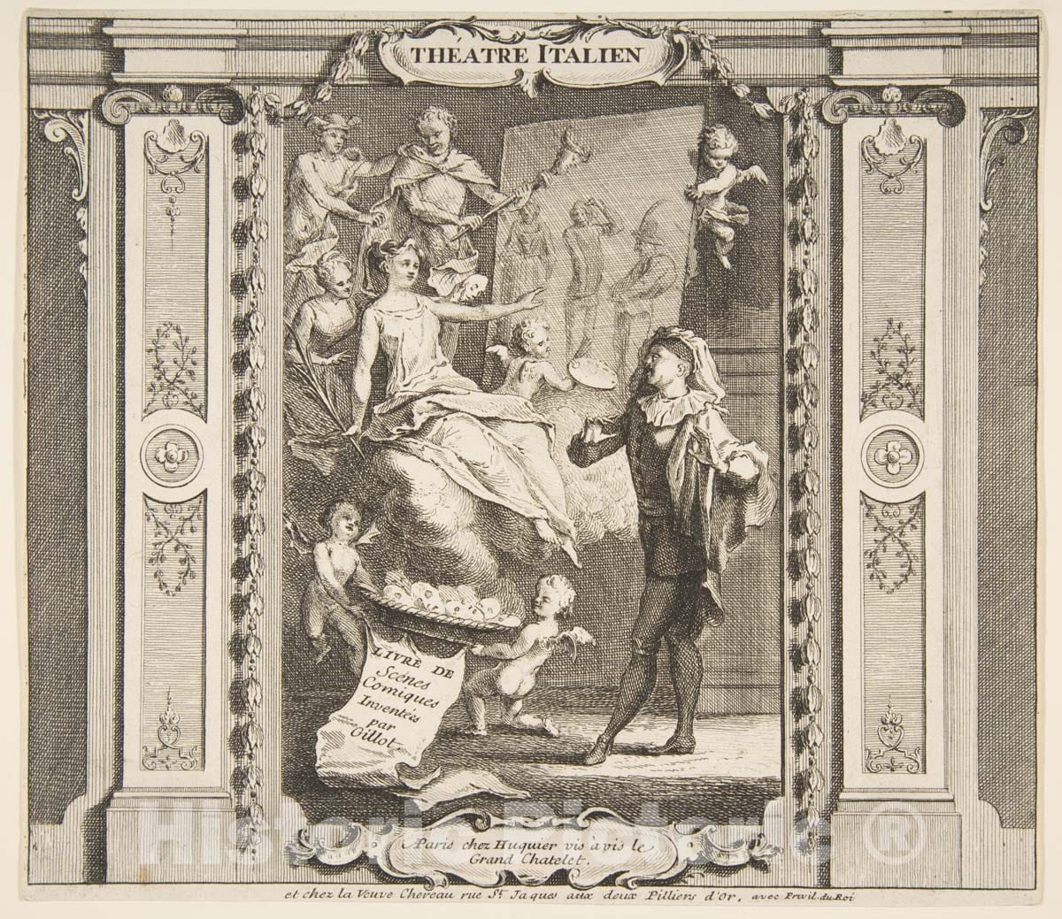 Art Print : Claude Gillot - Frontispice to Theatre Italien : Vintage Wall Art