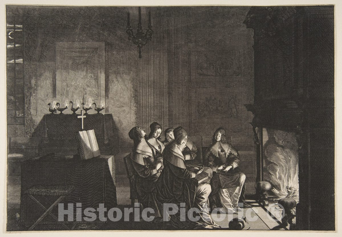 Art Print : Abraham Bosse - Foolish Virgins Sleeping (Les Vierges folles somnolent en Attendant l'arrivé de l époux) : Vintage Wall Art