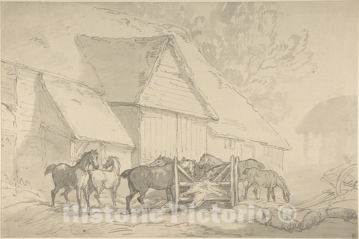 Art Print : Thomas Rowlandson - Stable Yard with Horses : Vintage Wall Art