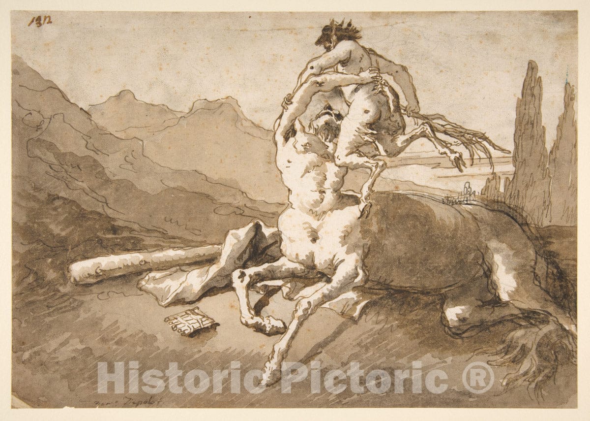 Art Print : Giovanni Domenico Tiepolo - Centaur Holding Up a Youthful Satyr : Vintage Wall Art