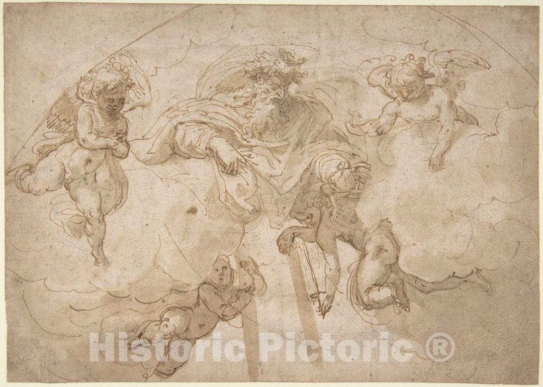 Art Print : Bertoia (Jacopo Zanguidi) - God The Father with Four Angels. : Vintage Wall Art