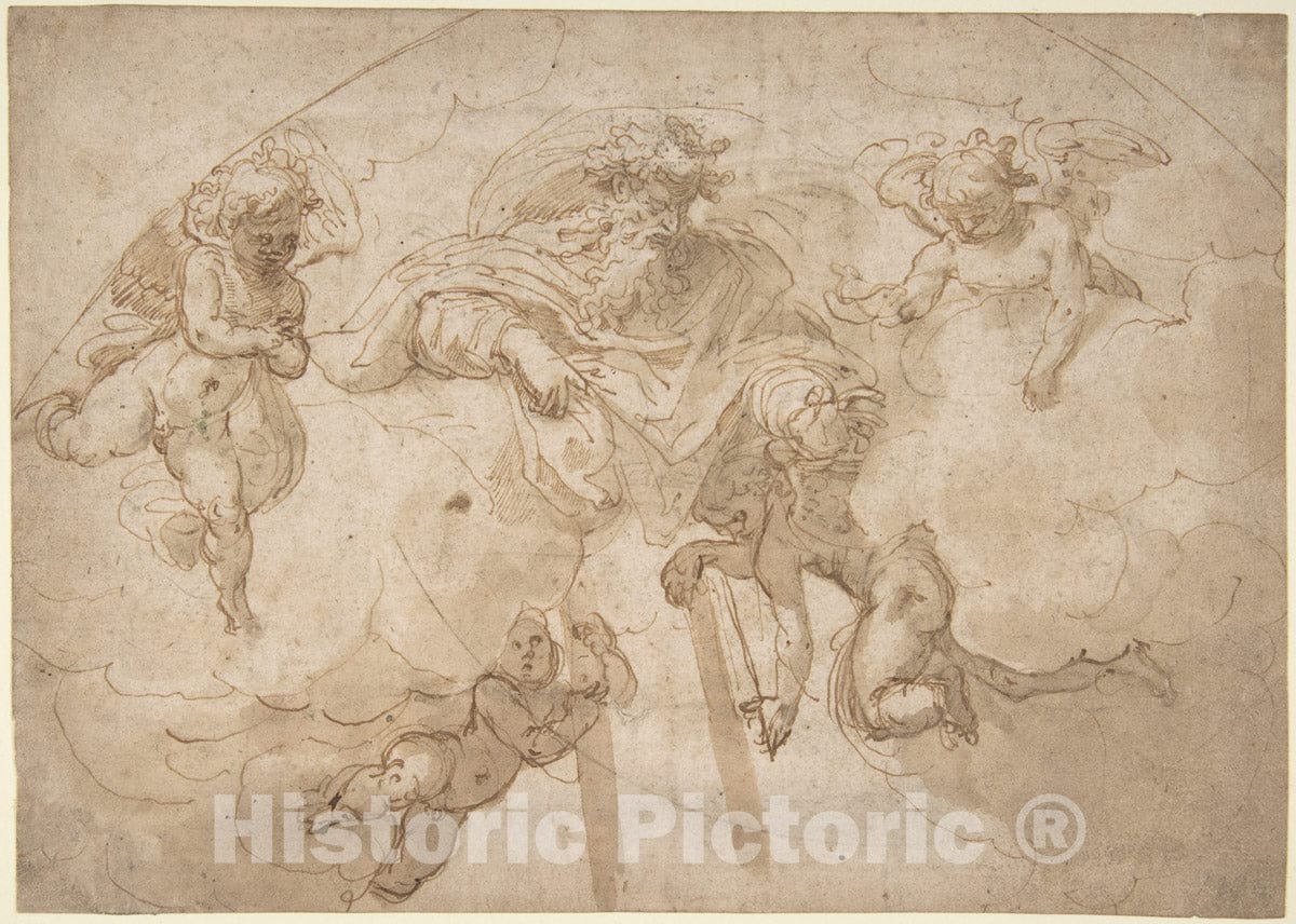 Art Print : Bertoia (Jacopo Zanguidi) - God The Father with Four Angels. : Vintage Wall Art