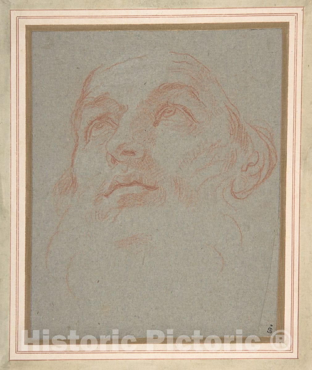 Art Print : Carlo Maratti - Head of a Bearded Man Looking to Upper Left (Saint Ambrose) : Vintage Wall Art
