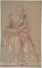 Art Print : Antoine Watteau - Seated Woman Holding a Fan : Vintage Wall Art