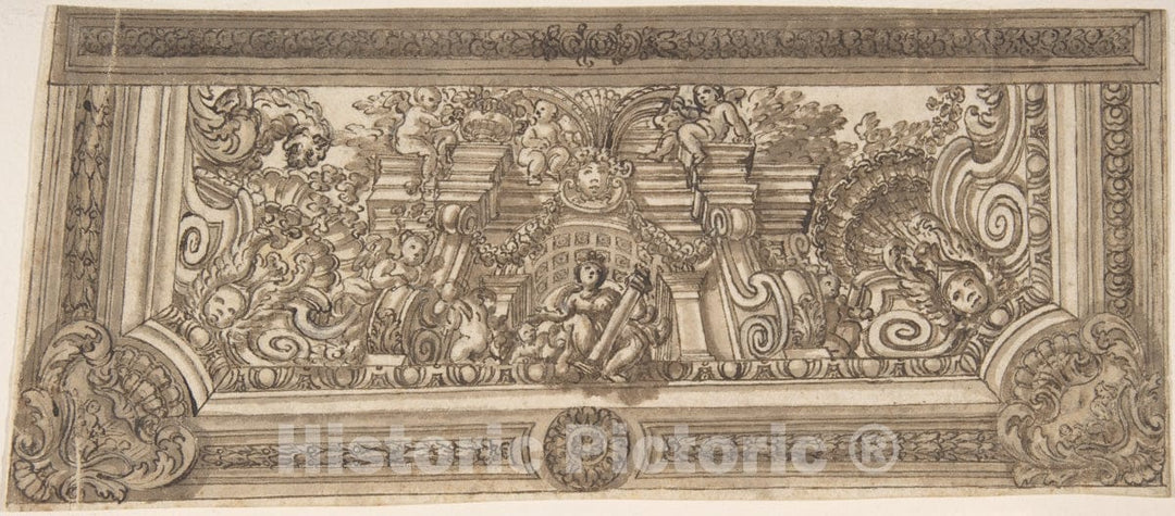 Art Print : Italian, 18th Century - Design for The Trompe L'Oeil Decoration of a Ceiling : Vintage Wall Art