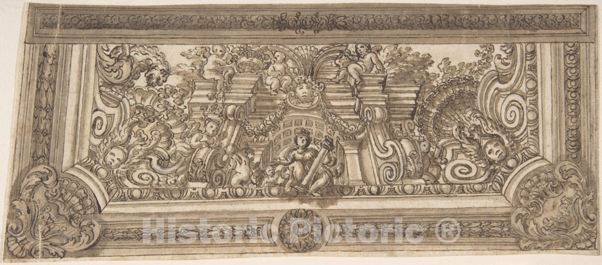 Art Print : Italian, 18th Century - Design for The Trompe L'Oeil Decoration of a Ceiling : Vintage Wall Art
