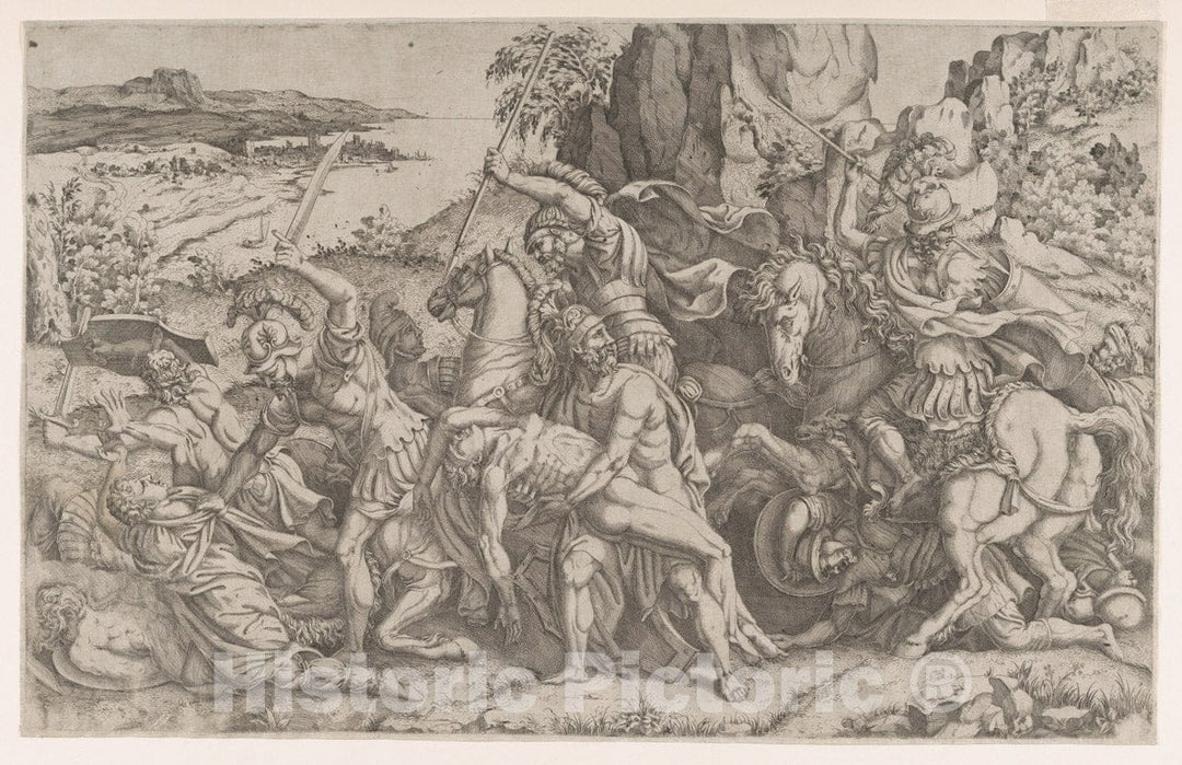 Art Print : Anonymous, School of Fontainebleau - Battle Around The Body of Patroclus : Vintage Wall Art
