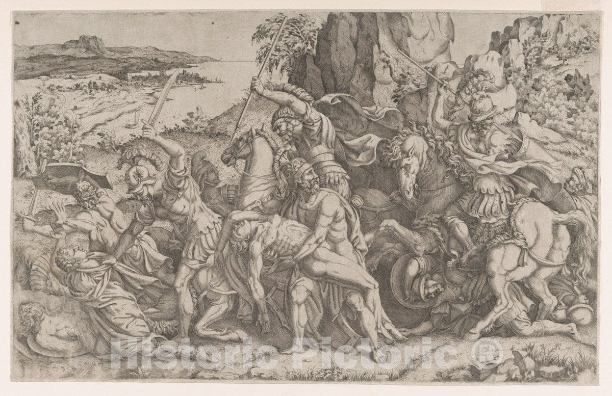 Art Print : Anonymous, School of Fontainebleau - Battle Around The Body of Patroclus : Vintage Wall Art