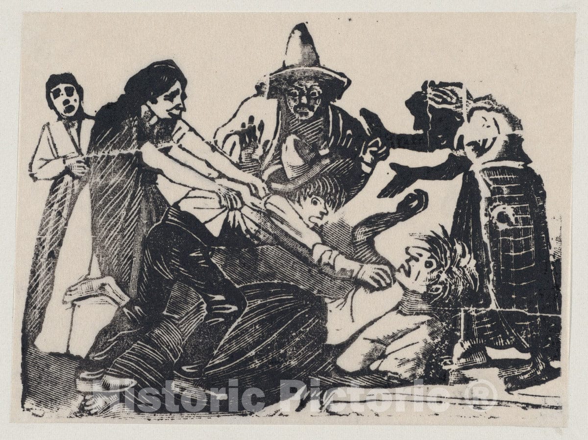 Art Print : José Guadalupe Posada - A Son Strangling his Mother While People Try to Pull him Off : Vintage Wall Art