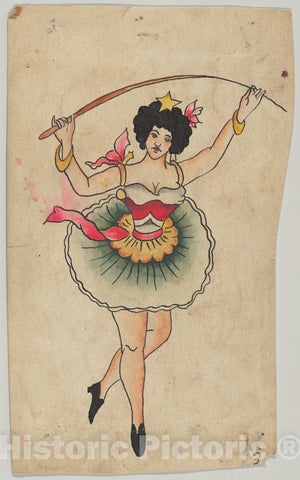 Art Print : Clark & Sellers - Tattoo Design of a Female Performer : Vintage Wall Art