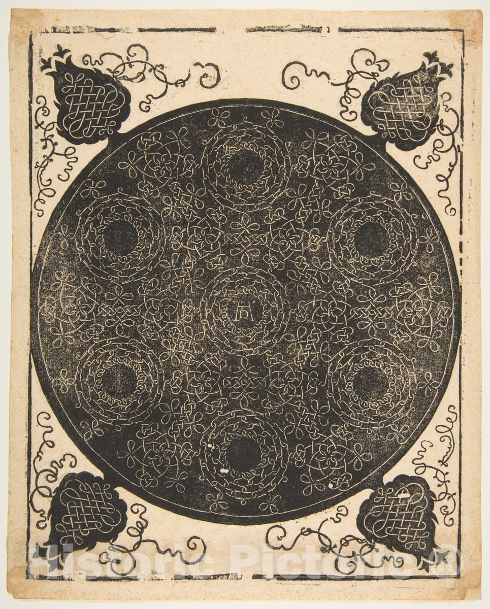 Art Print : Albrecht Dürer - Embroidery Pattern with Seven Wreaths and Four Corner Pieces : Vintage Wall Art