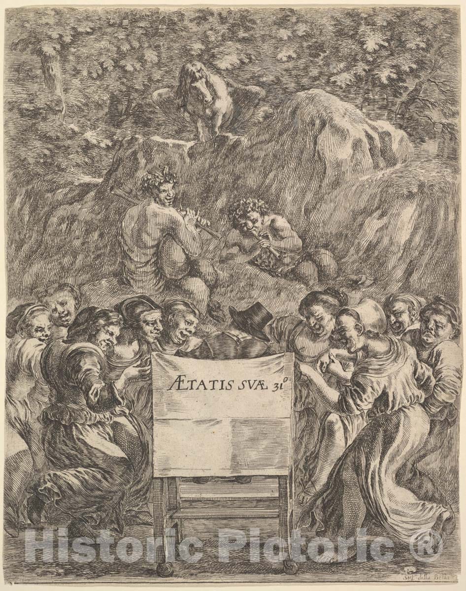 Art Print : Frontispiece for 'The Works of Scarron' - Artist: Stefano Della Bella - Created: 1649 : Vintage Wall Art