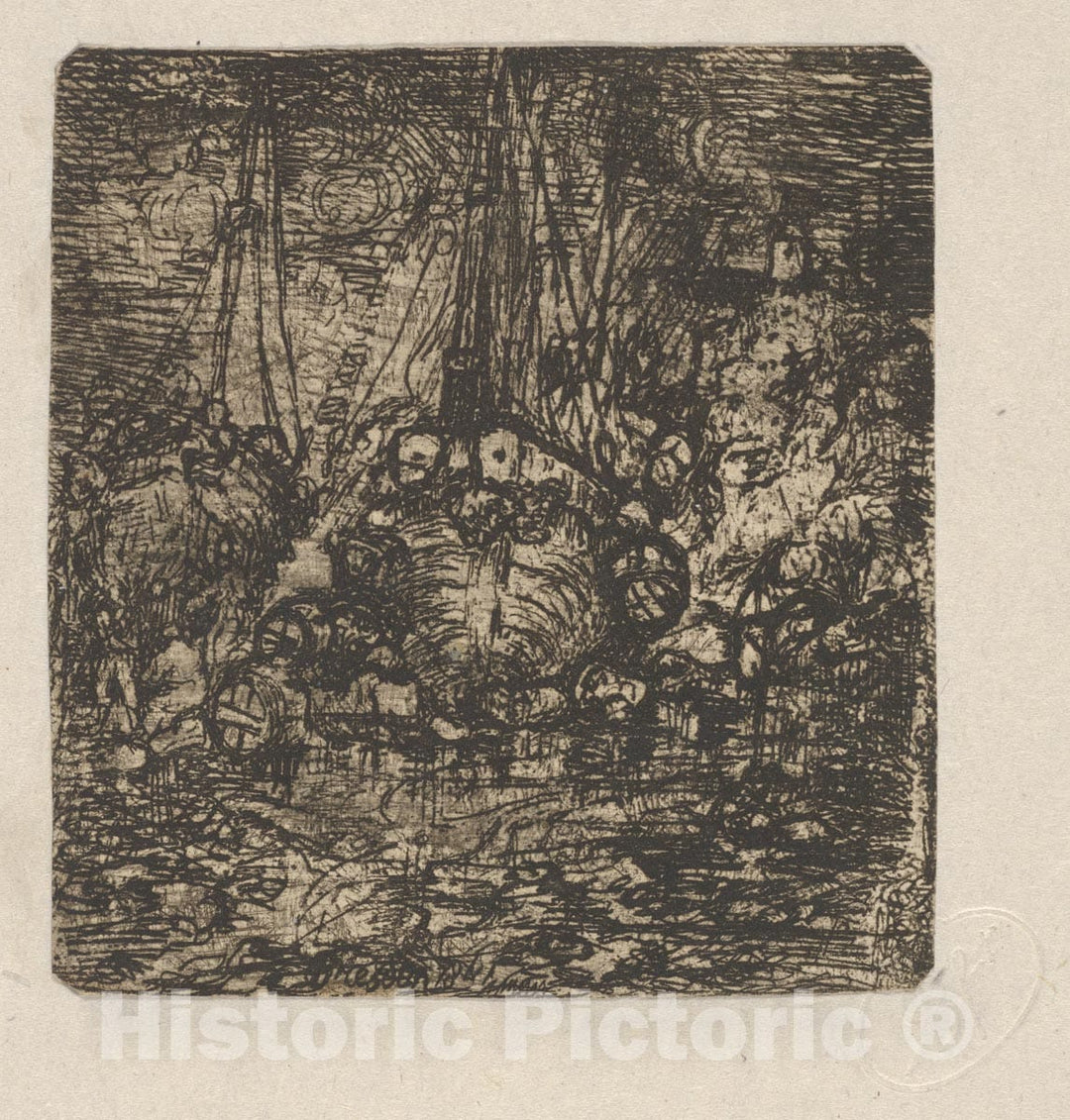 Art Print : Rodolphe Bresdin - Navires en Chargement (Loading Ships) : Vintage Wall Art