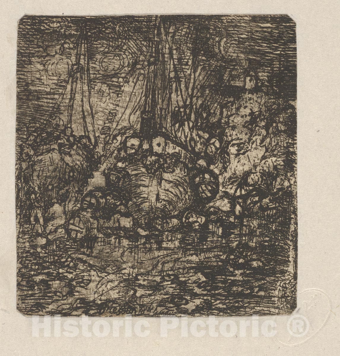 Art Print : Rodolphe Bresdin - Navires en Chargement (Loading Ships) : Vintage Wall Art