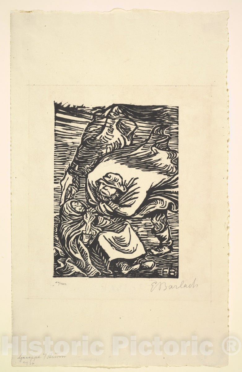 Art Print : Ernst Barlach - Group in a Storm (Gruppe im Sturm) : Vintage Wall Art