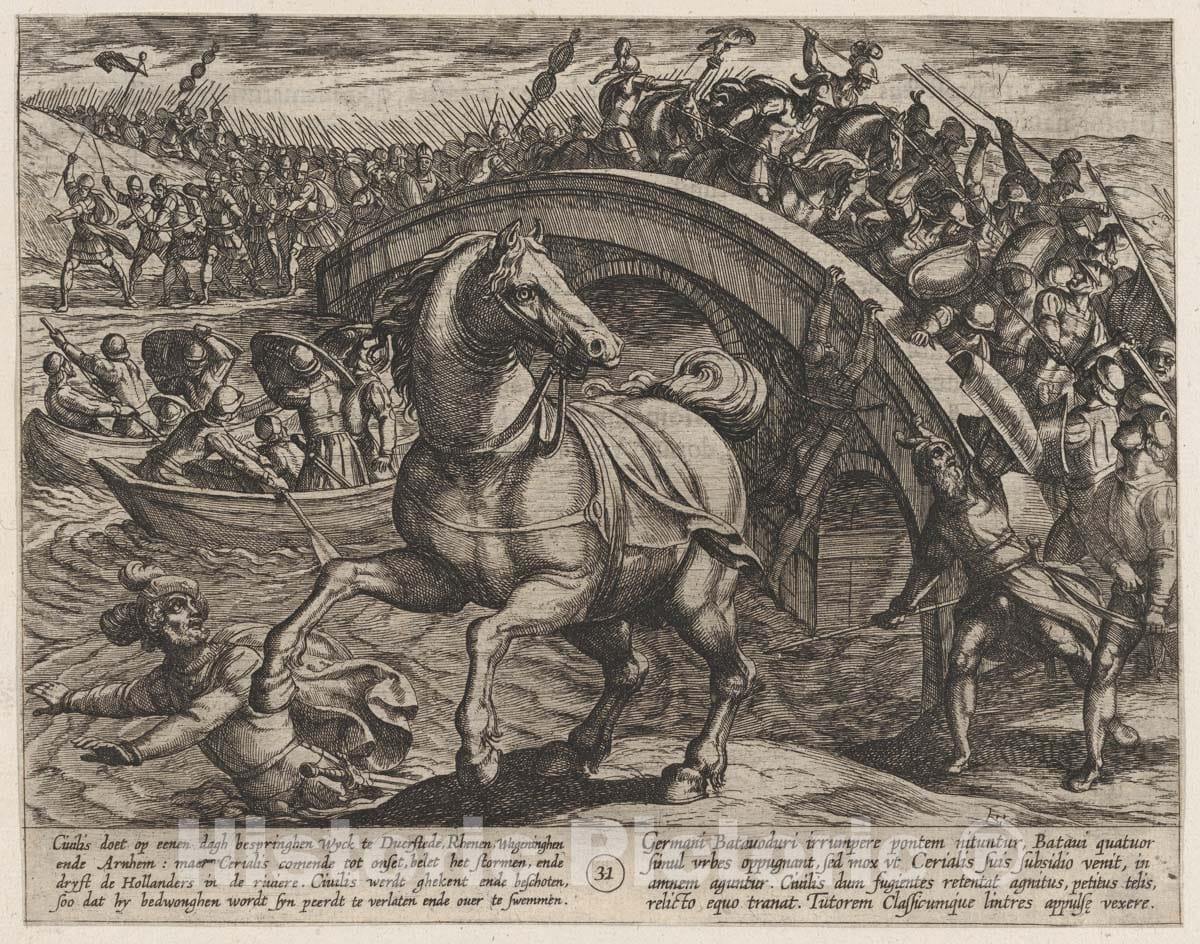Art Print : Plate 31: Civilis Forced to Dismount and Swim Across The River - Artist: Antonio Tempesta - Created: 1611 : Vintage Wall Art
