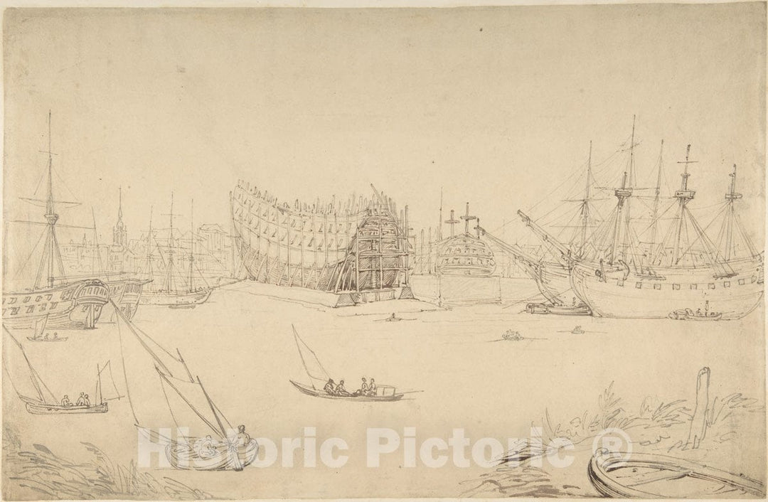 Art Print : Thomas Rowlandson - Harbor Scene 2 : Vintage Wall Art