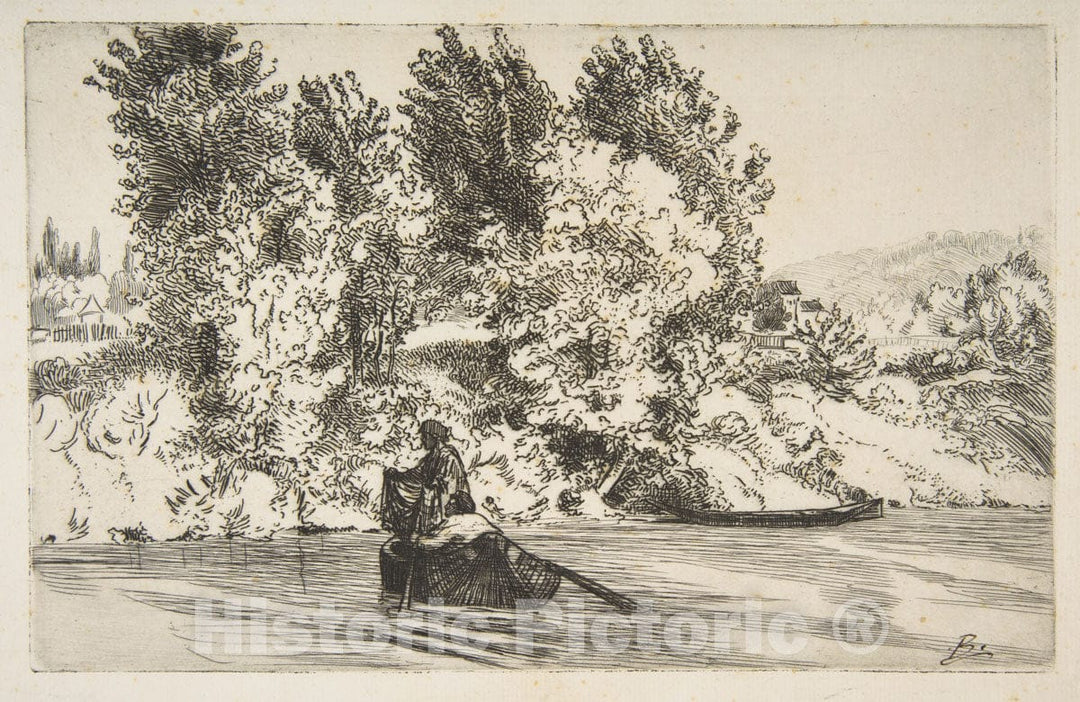Art Print : Félix Bracquemond - Fisherman with a Net : Vintage Wall Art