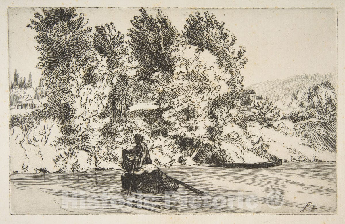 Art Print : Félix Bracquemond - Fisherman with a Net : Vintage Wall Art