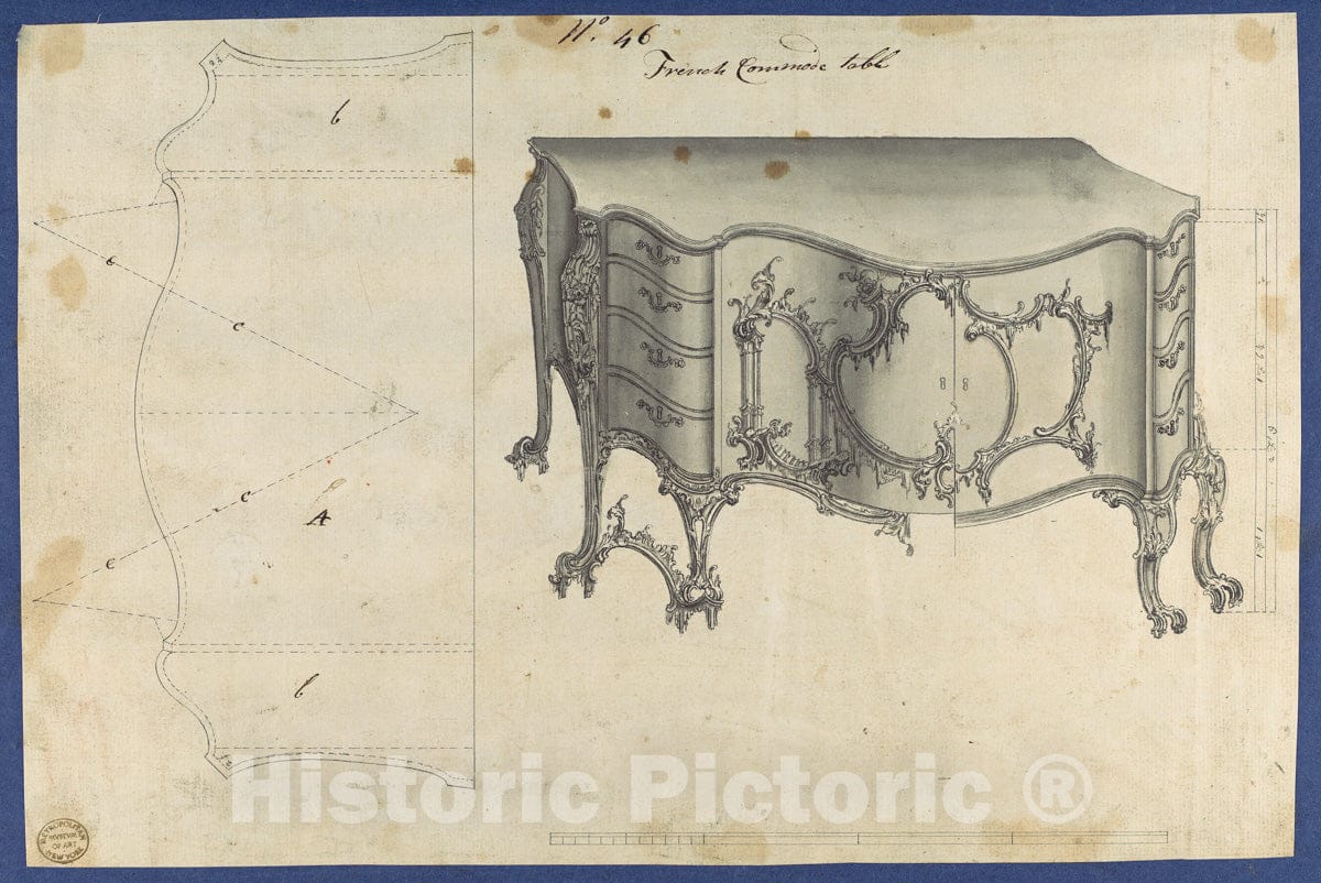 Art Print : Thomas Chippendale - French Commode Table, from Chippendale Drawings, Vol. II 4 : Vintage Wall Art