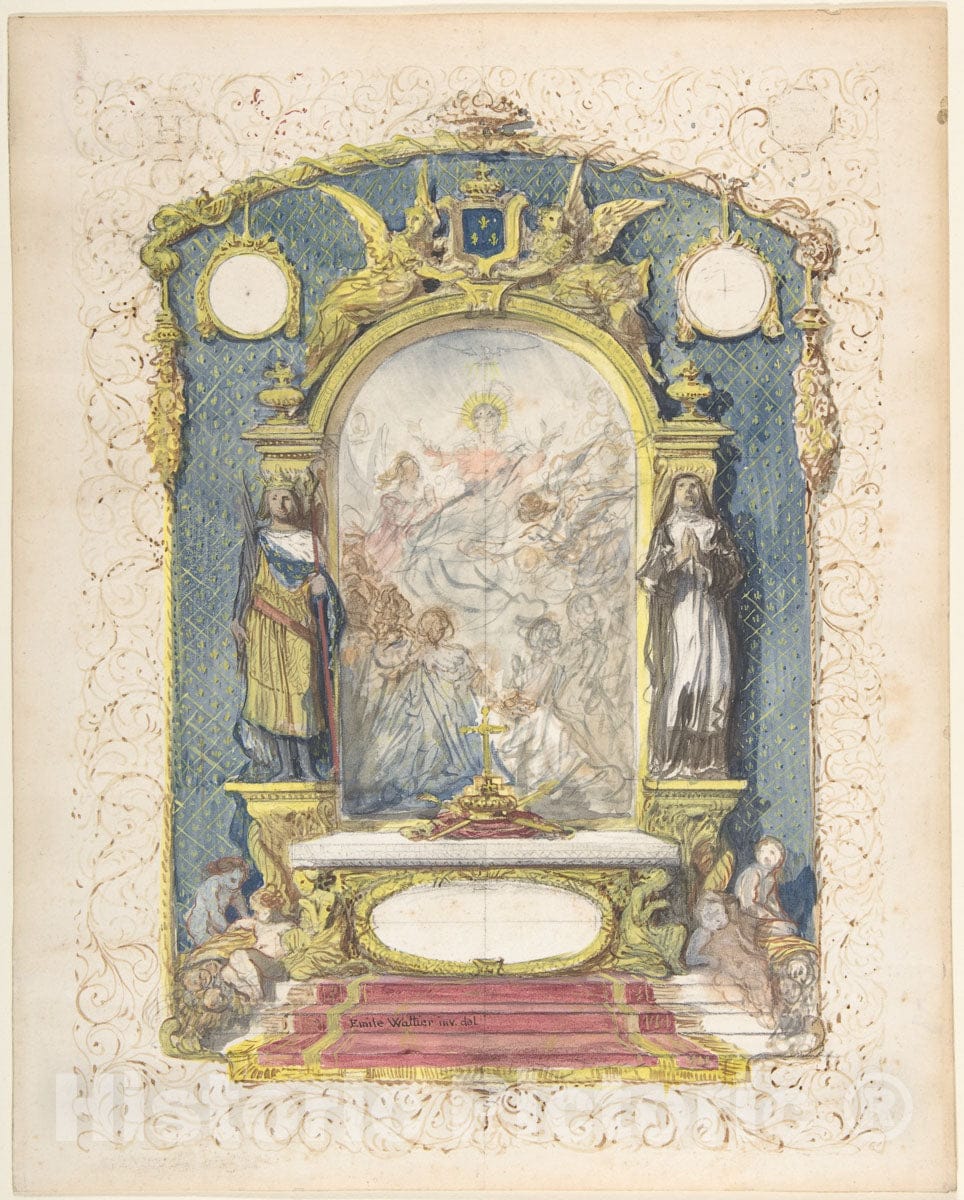 Art Print : Emile-Charles Wattier - Altar Flanked by St. Louis and St. Theresa : Vintage Wall Art