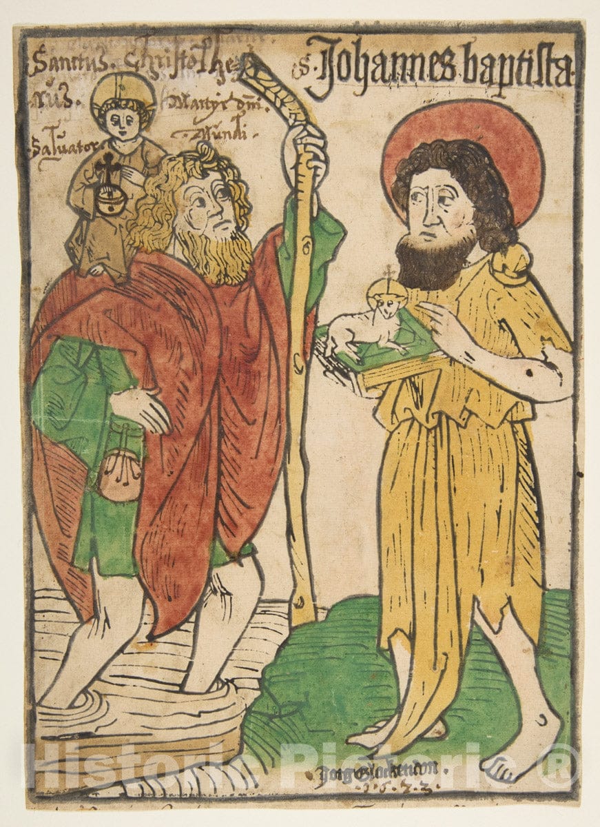 Art Print : Jorg Glockendon - Saint Christopher and Saint John The Baptist (SCH.1379m) : Vintage Wall Art