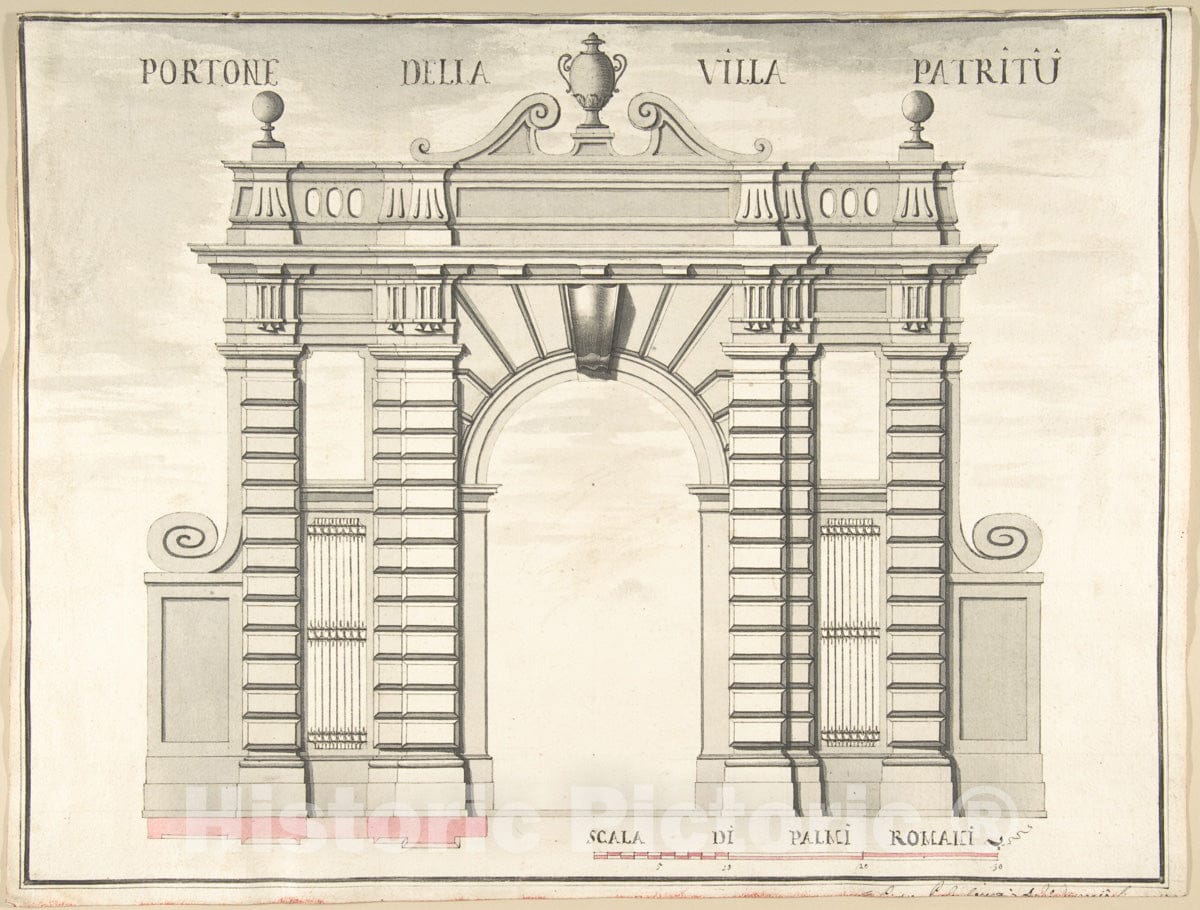 Art Print : Pietro Paolo Coccetti (Cocchetti) - Gate of The Villa Patritii Patritj : Vintage Wall Art